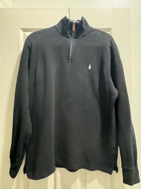 Ralph Lauren Men's Black Half-Zip Sweater with White Pony
